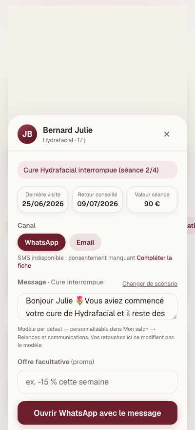 Relance préremplie